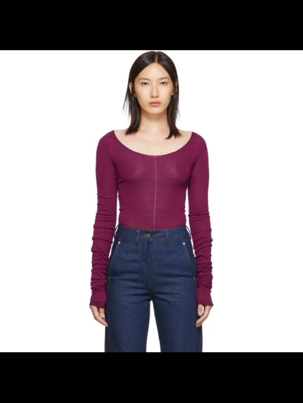LEMAIRE Magenta plum Second Skin Top Long Sleeve Scoop Neck